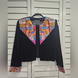 Milagros Black Velvet and Hand Crocheted Jacket M